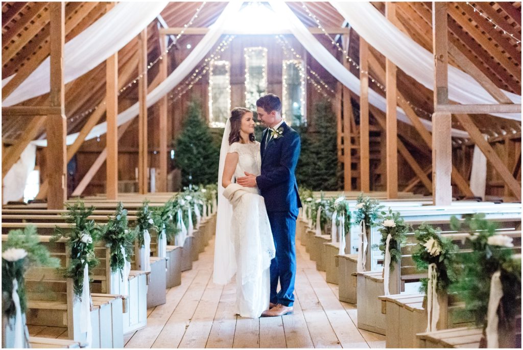 Oregon Jasper house farm Woodsy, barn, Winter Wedding with Green and blush tones.