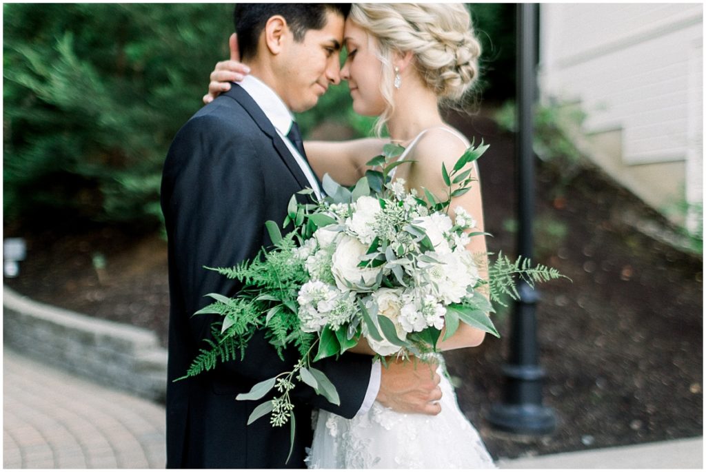 Bridal bouquet white and greenery. Abernathy Center Wedding in Oregon City, Oregon | Garden Wedding | Ashley Cook Photography 