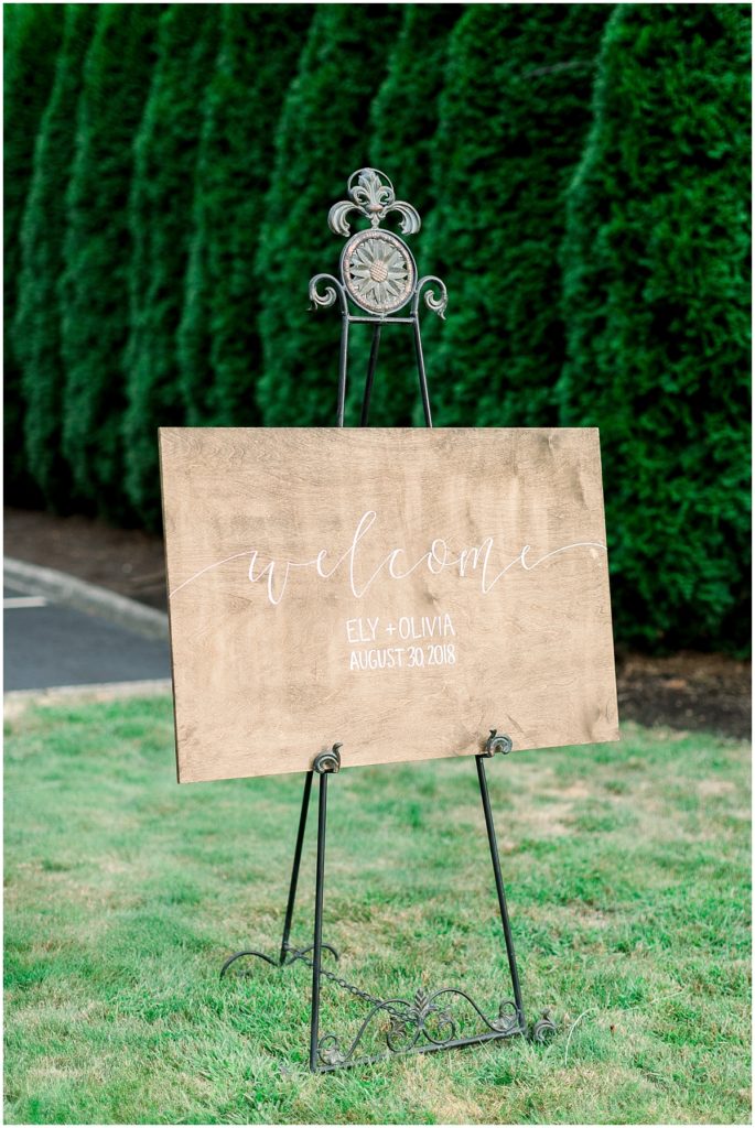 welcome wedding day calligraphy sign. Abernathy Center Wedding in Oregon City, Oregon | Garden Wedding | Ashley Cook Photography 