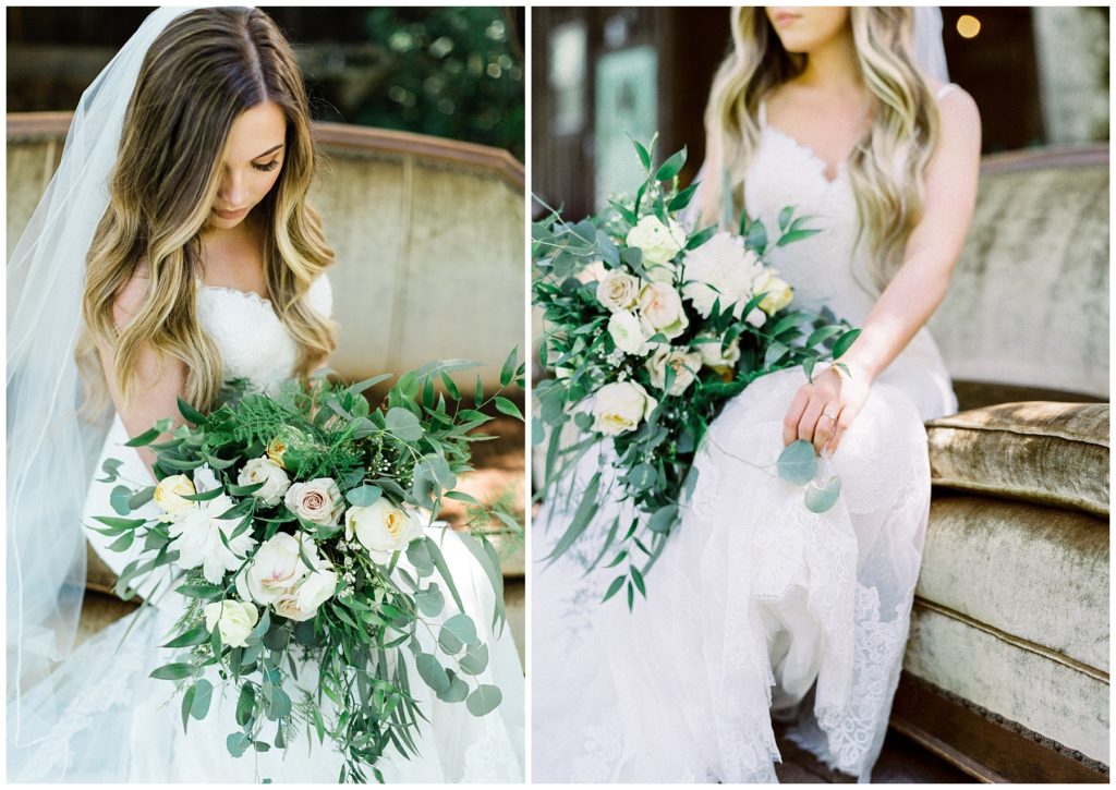 Bridal portraits white and greenery bridal bouquet 
Oregon wedding | Ashley Cook Photography |
