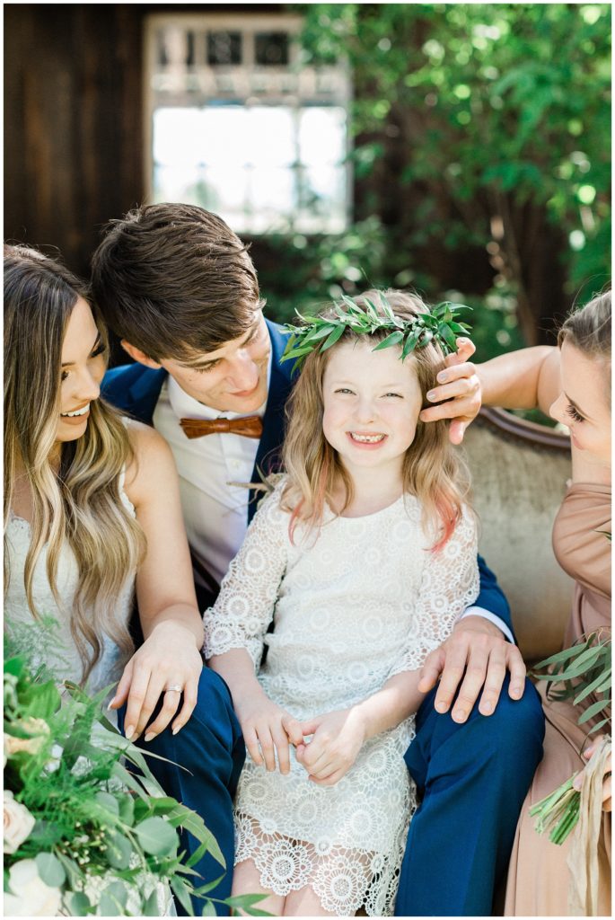 Bridal portraits white and greenery bridal bouquet flower girl crown
Oregon wedding | Ashley Cook Photography |