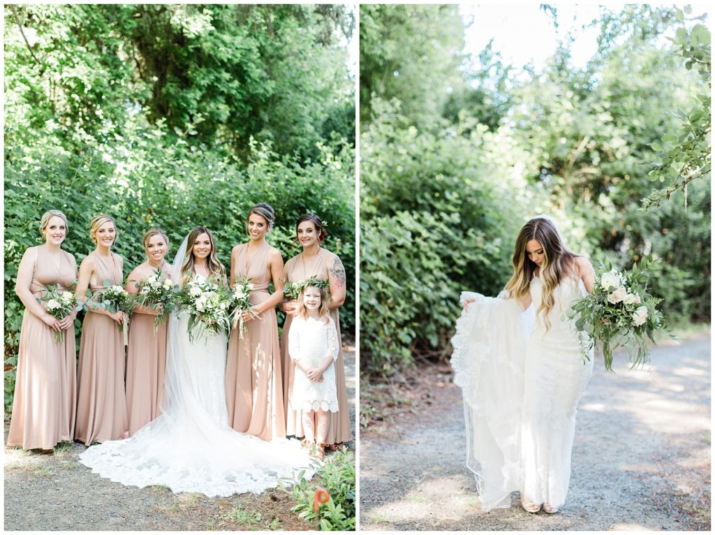 Bridesmaids and Bridal portraits white and greenery bridal bouquet 
Oregon wedding | Ashley Cook Photography |