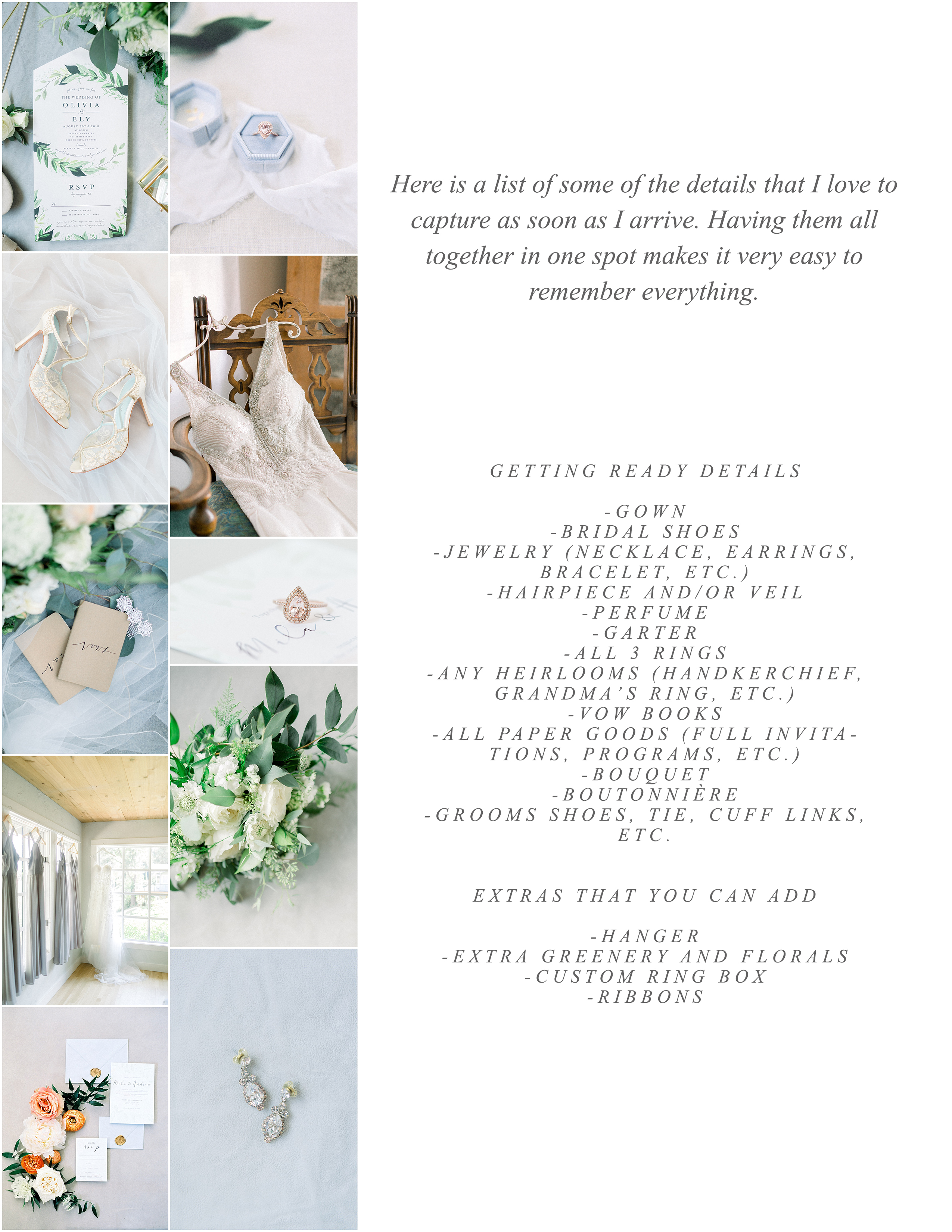 Wedding day Lay flat detail list
