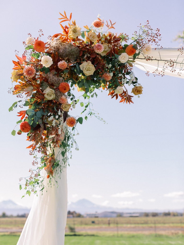 Ceremony floral details Bend, Oregon Private Ranch Estate Wedding