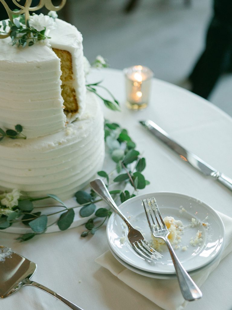 Wedding cake just after cake cutting