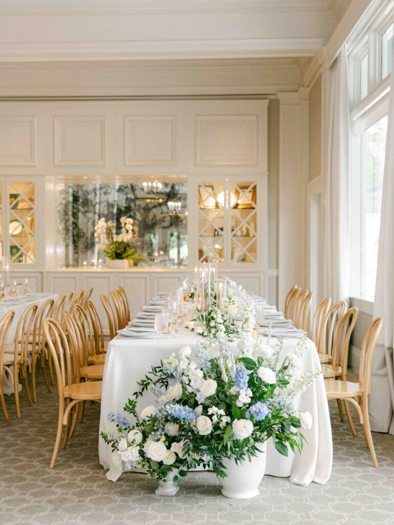  Waverley country club wedding reception with blue and white flowers