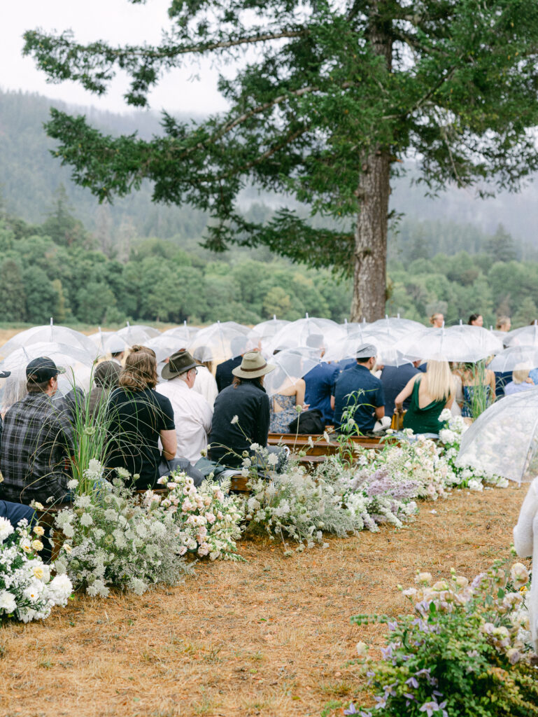 Outdoor private estate wedding ceremony with natural Oregon scenery