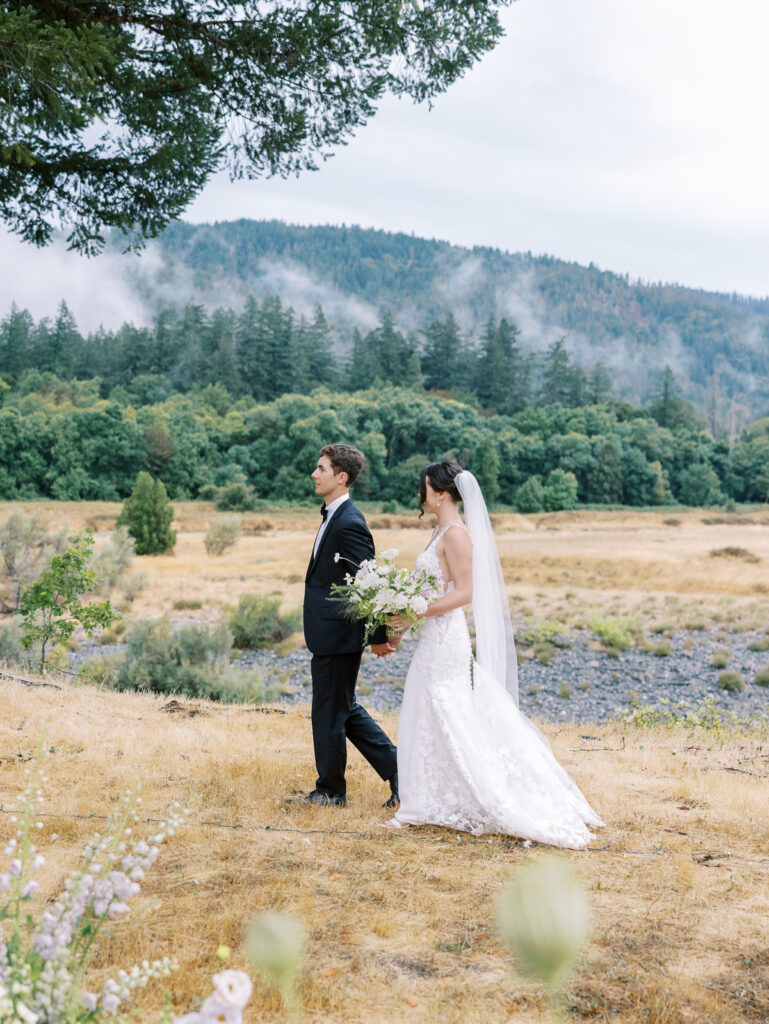 Private estate wedding couple during golden hour