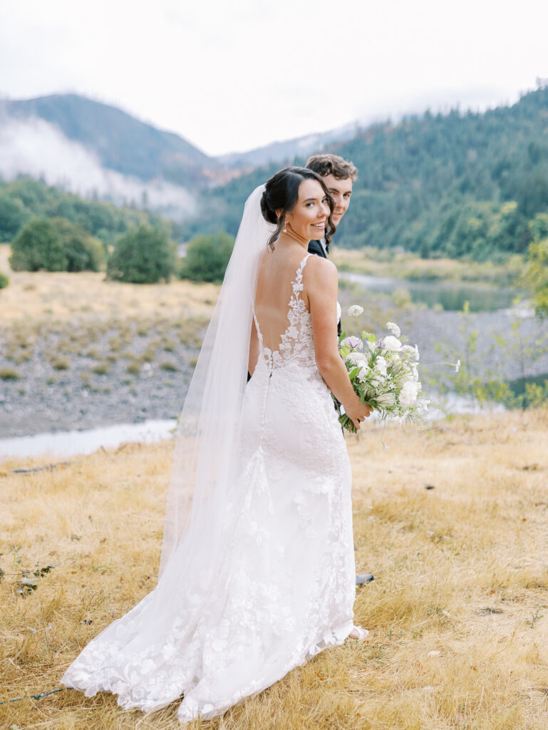 Outdoor private estate wedding ceremony with natural Oregon scenery