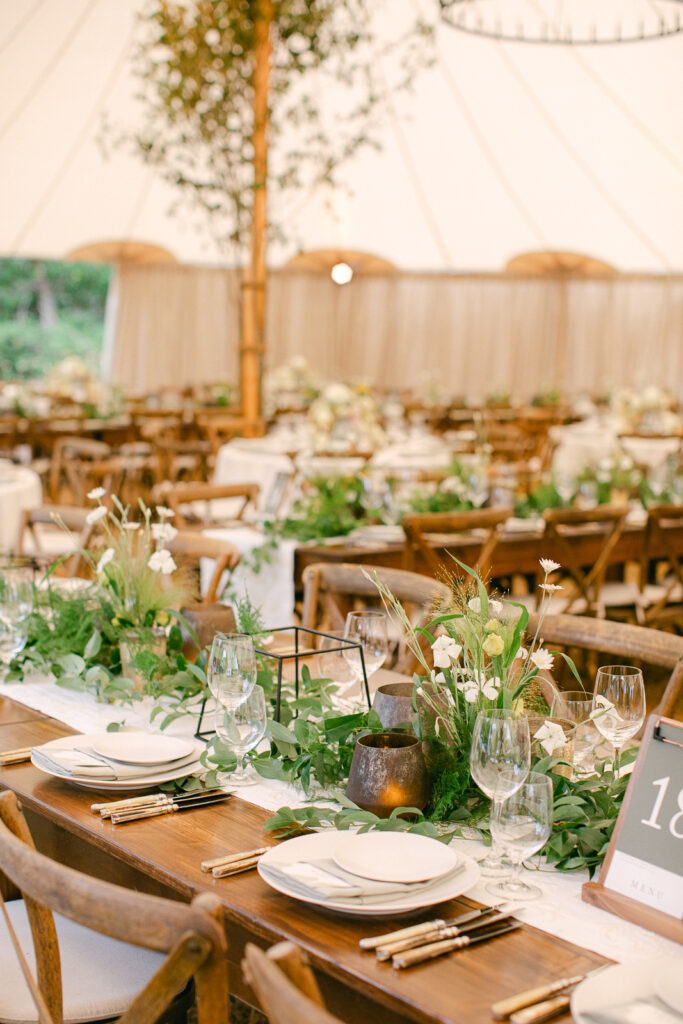 Private estate wedding design with sailcloth tent and curated details