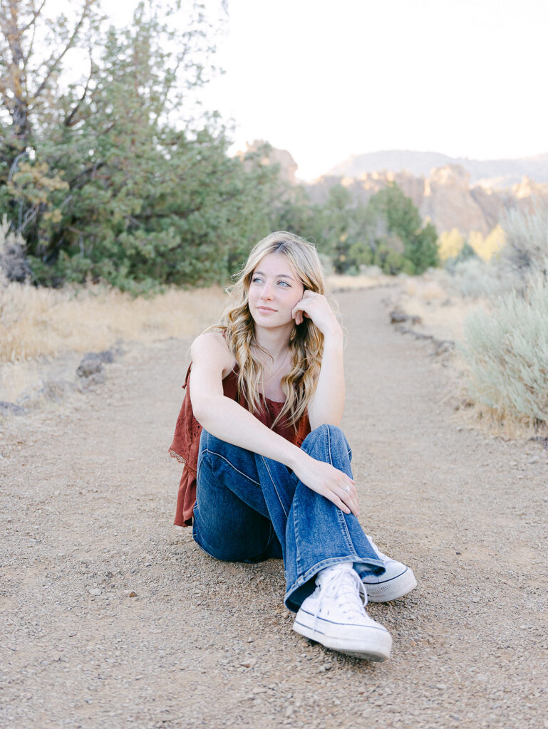 Golden light summer senior session at Smith Rock near Bend, Oregon