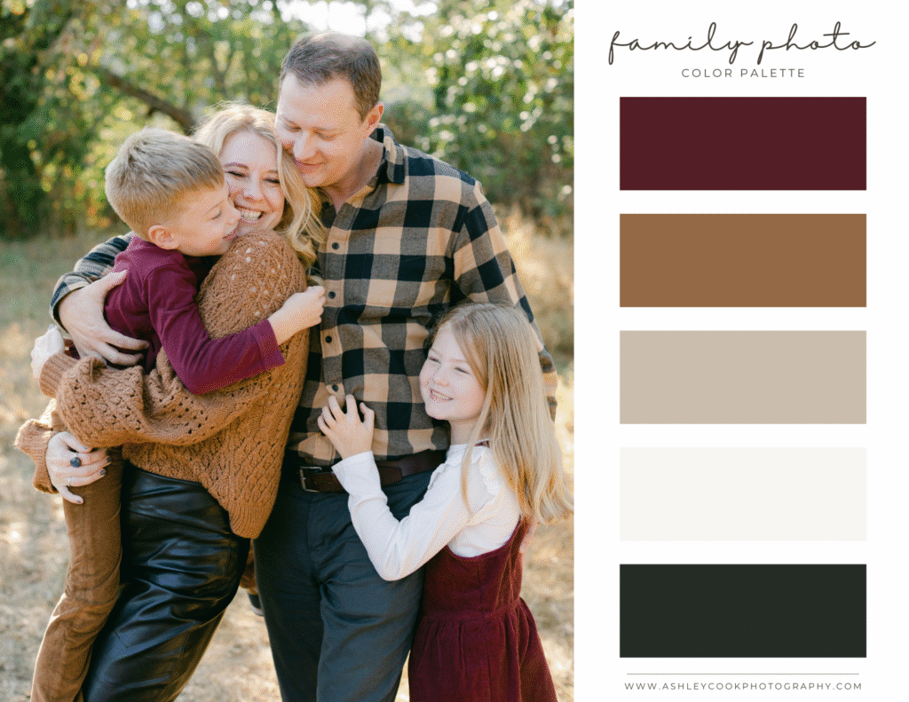 family photo color palette with mustard, cream and jewel tones