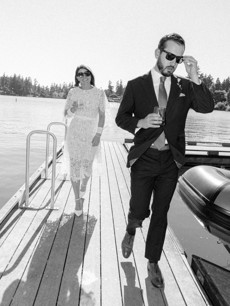 Lake Oswego candid wedding portraits by the water