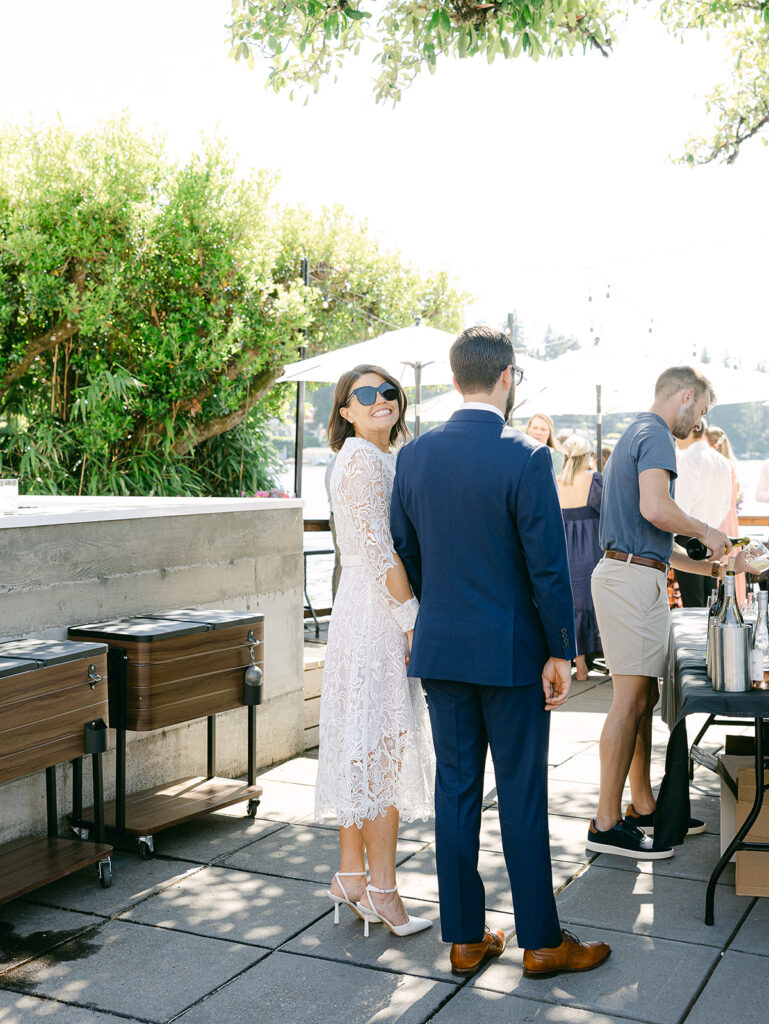 Candid moments during small wedding reception Portland Oregon