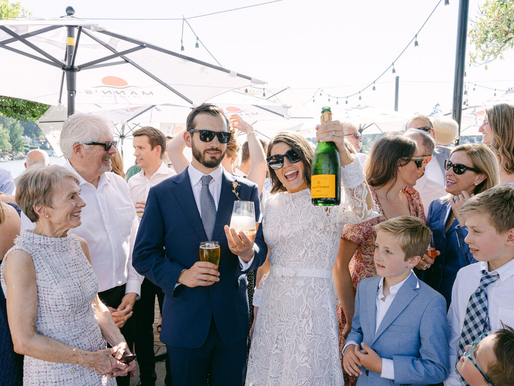 Celebration with drinks at a Portland wedding.