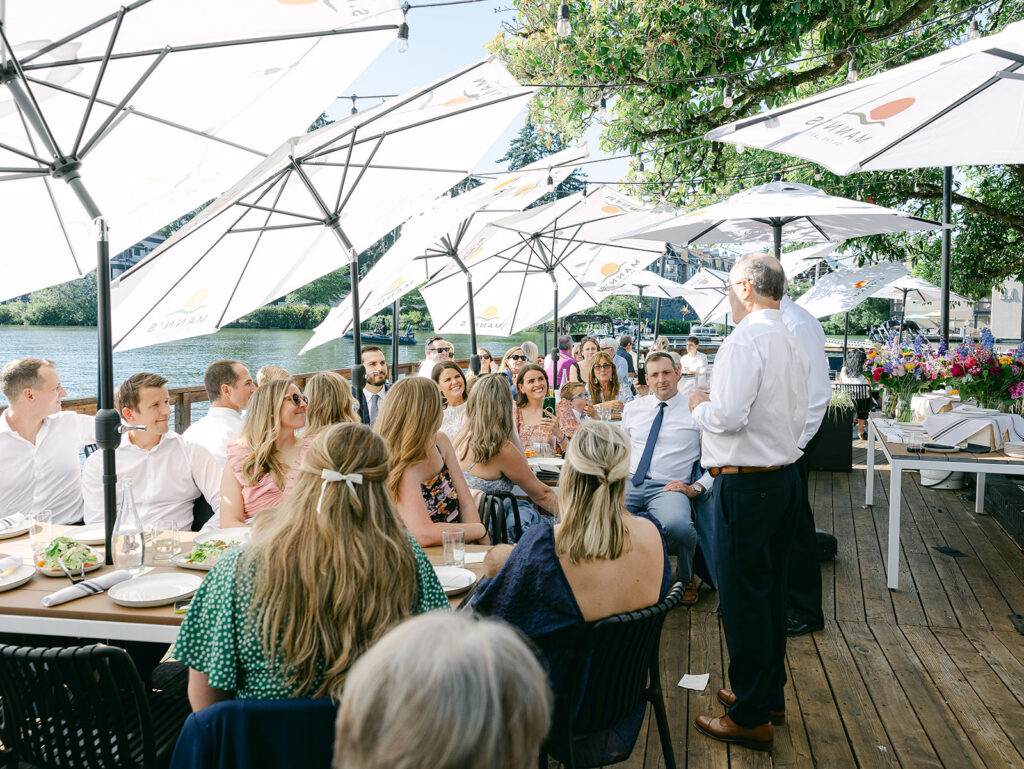 Candid moments during small wedding reception Portland Oregon