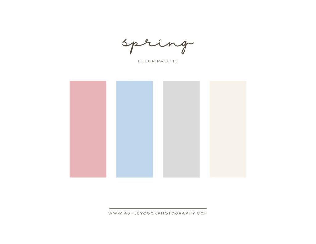 Spring family pictures color scheme in blush, soft sky blue, light gray and ivory