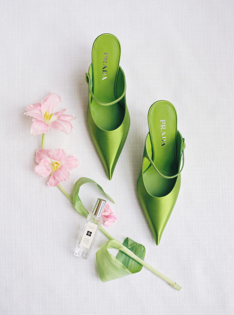 Prada bridal shoes styled for a luxury wedding shoot