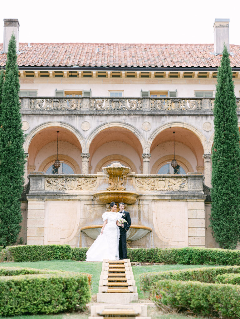 Romantic wedding portrait at Philbrook Museum of Art