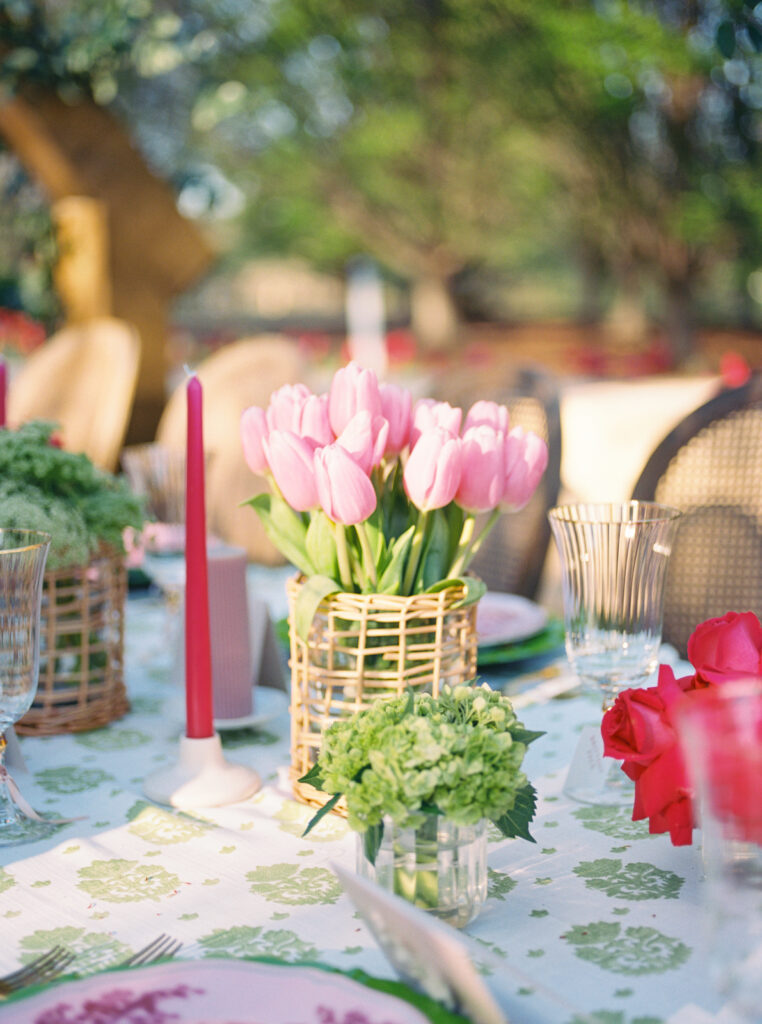 Elegant wedding tablescape with layered linens and rentals