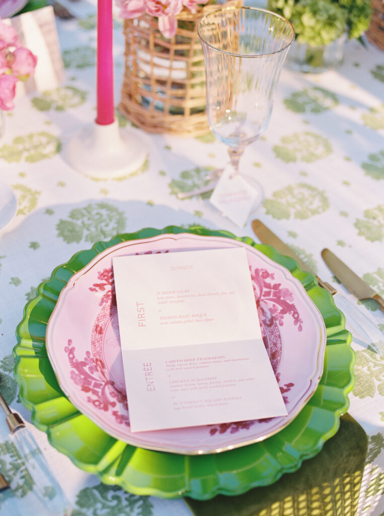 Elegant wedding tablescape with layered linens and rentals