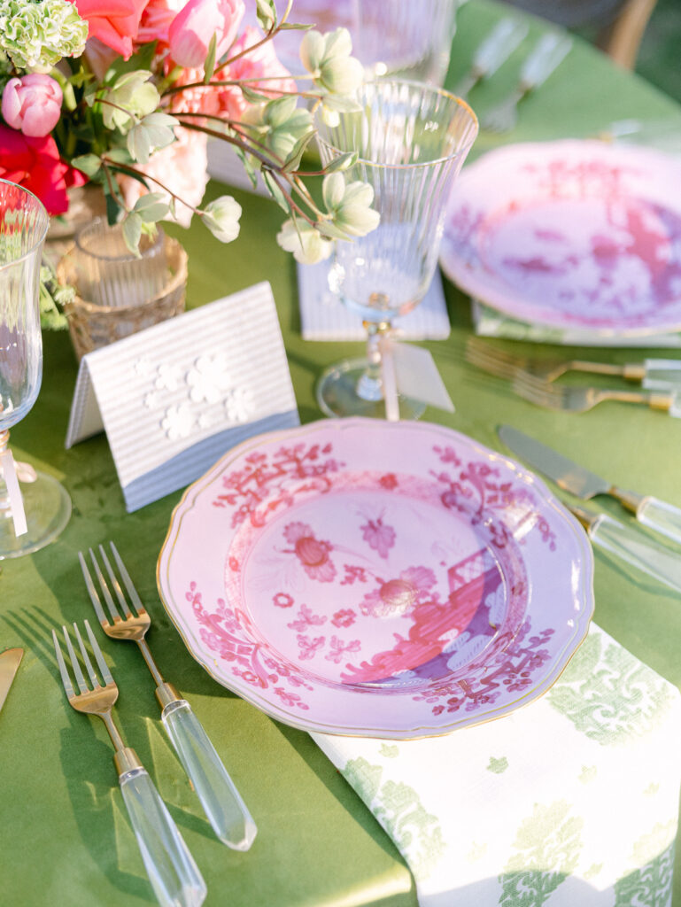 Sophisticated wedding table setting with floral centerpiece